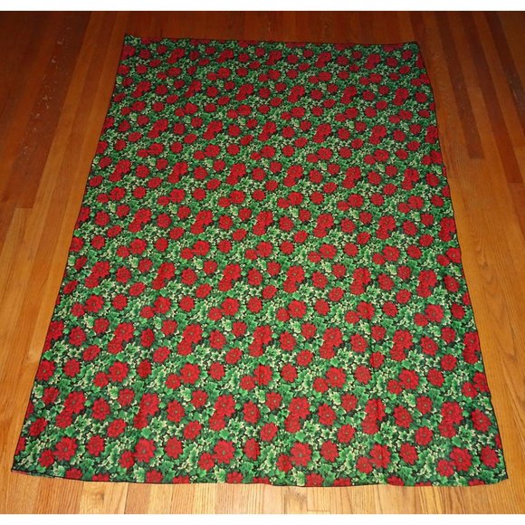 Vintage Red & Green Christmas Poinsettia Tablecloth mcm retro kitsch holiday - Picture 9 of 10